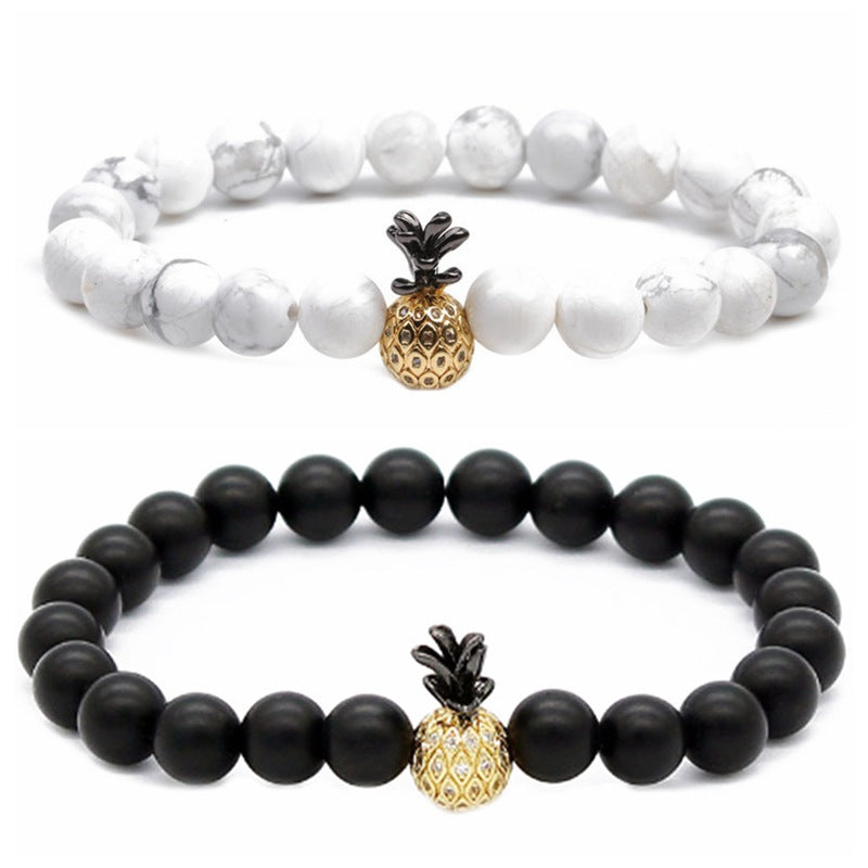 Wholesale Micropaved Zircon White Turquoise Volcanic Stone Bracelets